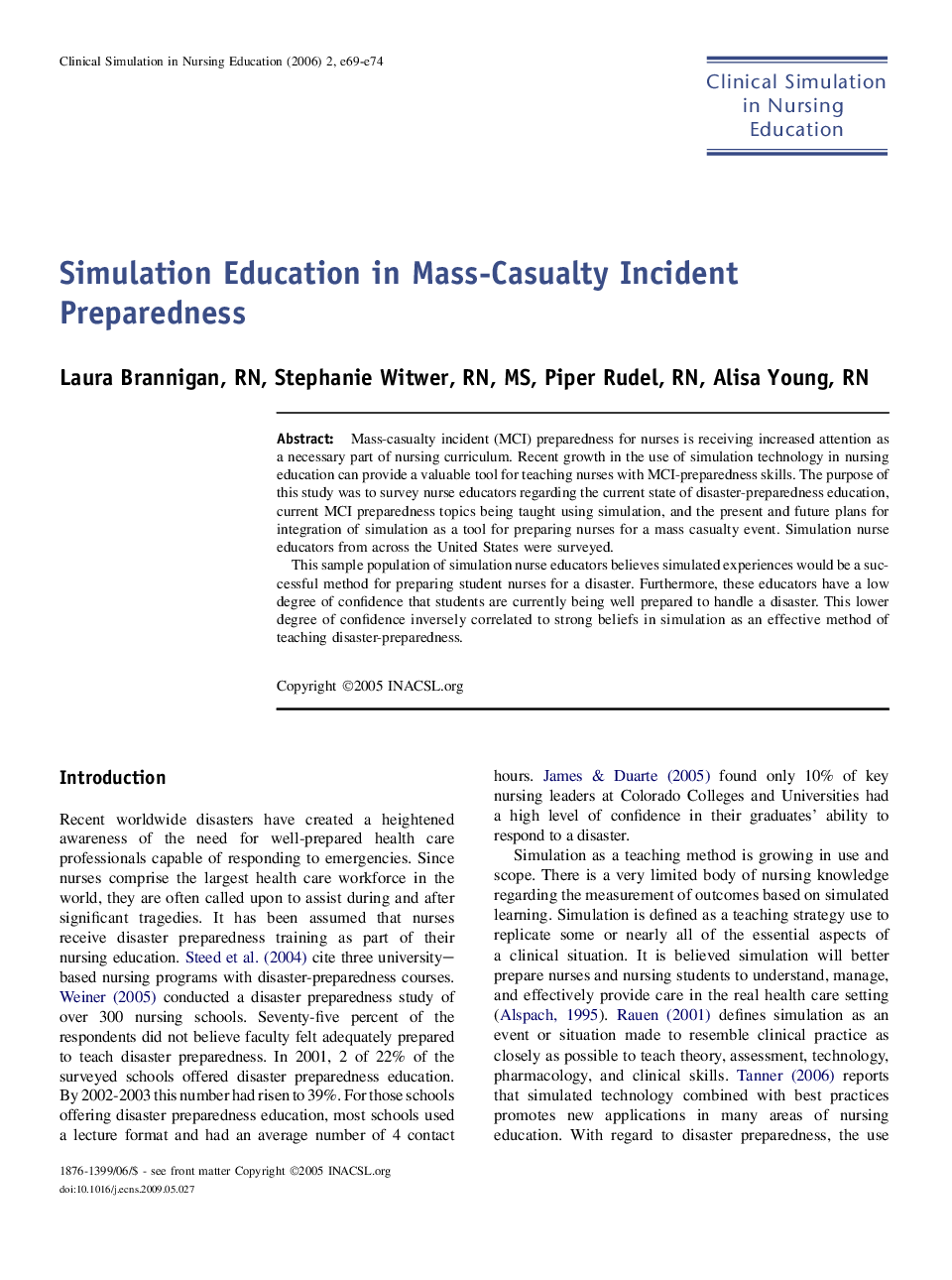 Simulation Education in Mass-Casualty Incident Preparedness