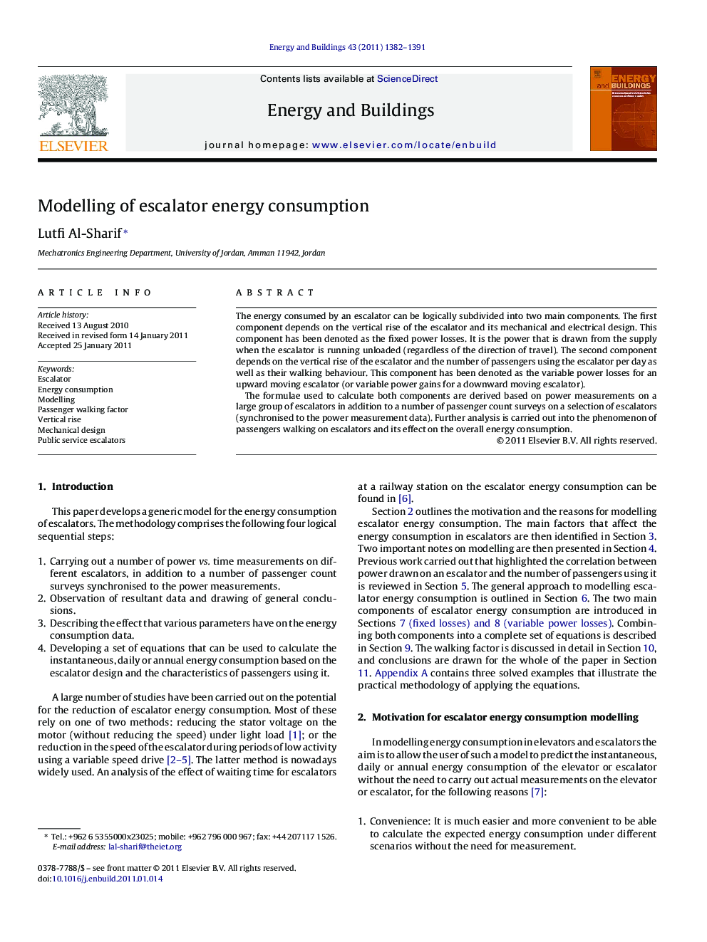 Modelling of escalator energy consumption