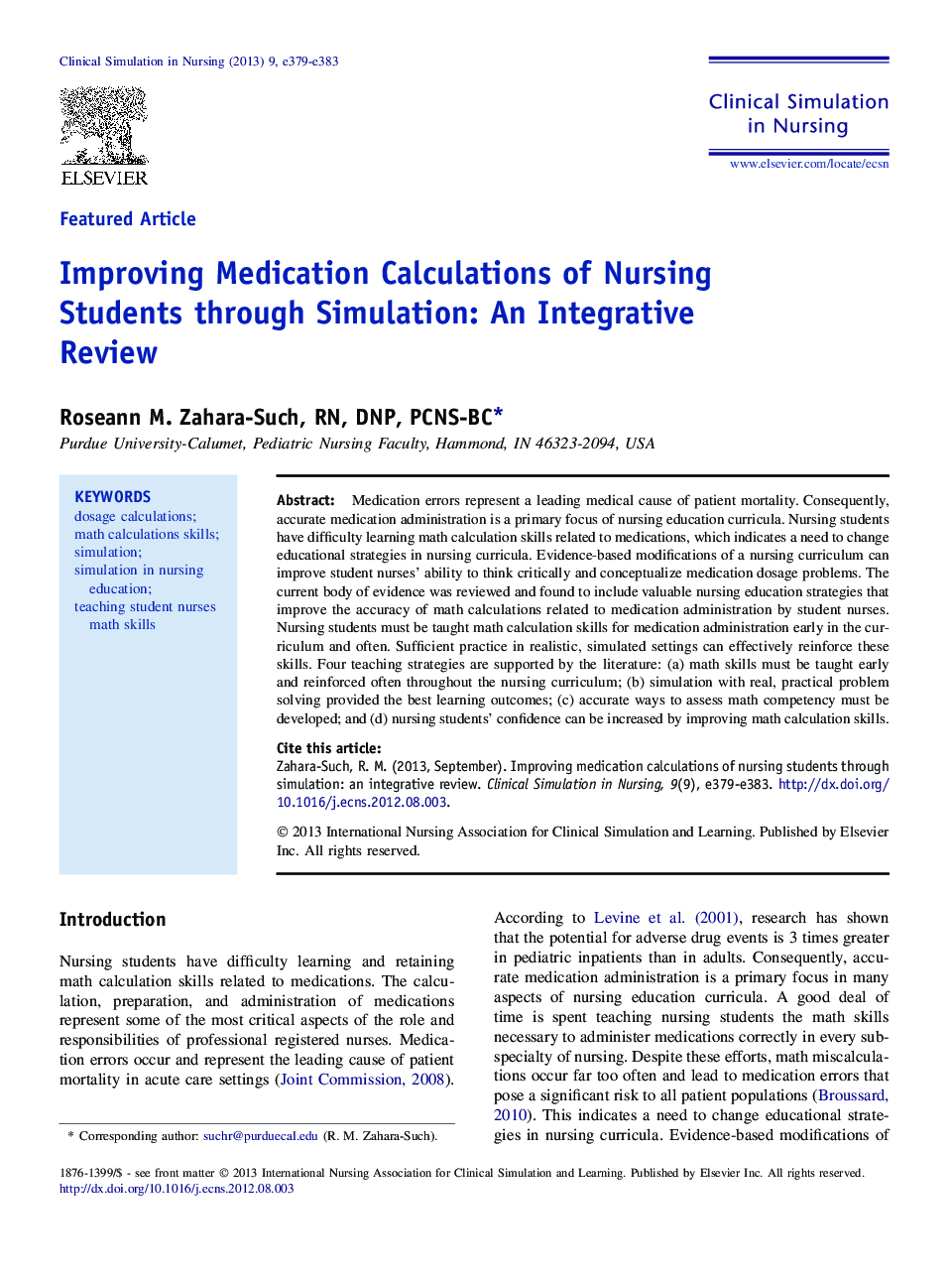 Improving Medication Calculations of Nursing Students through Simulation: An Integrative Review