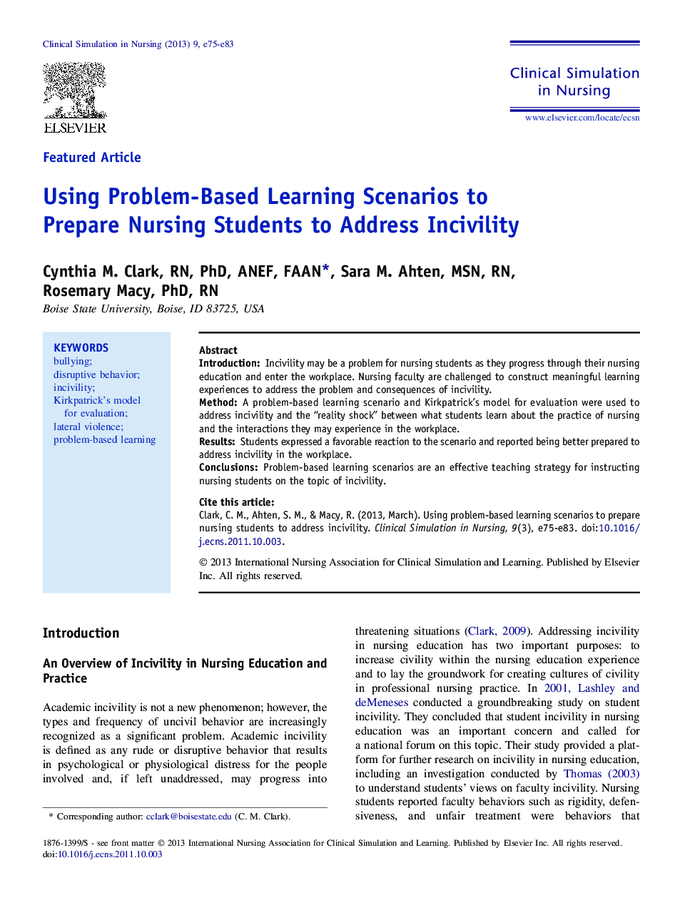 Using Problem-Based Learning Scenarios to Prepare Nursing Students to Address Incivility