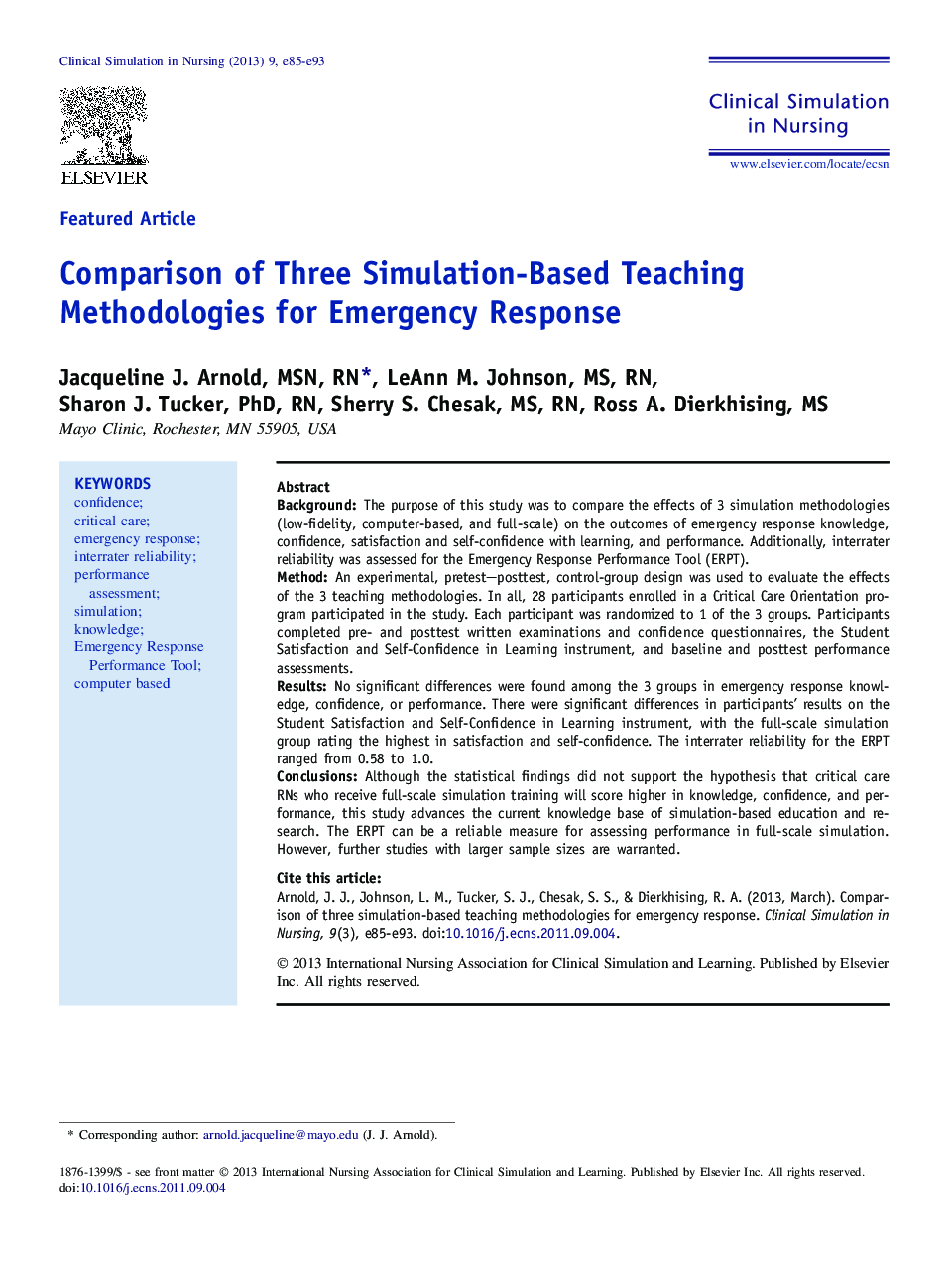 Comparison of Three Simulation-Based Teaching Methodologies for Emergency Response