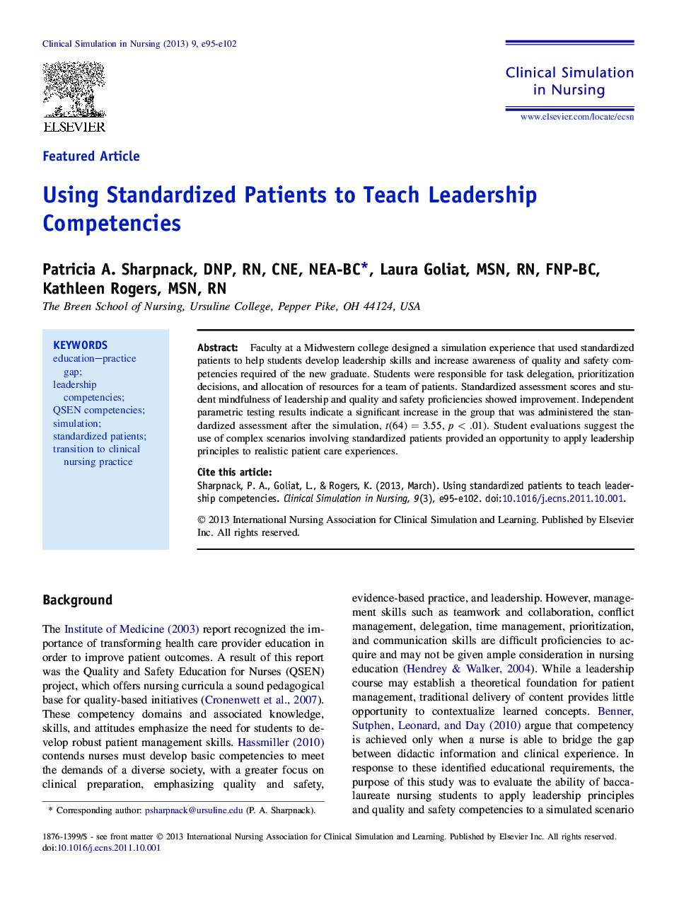 Using Standardized Patients to Teach Leadership Competencies