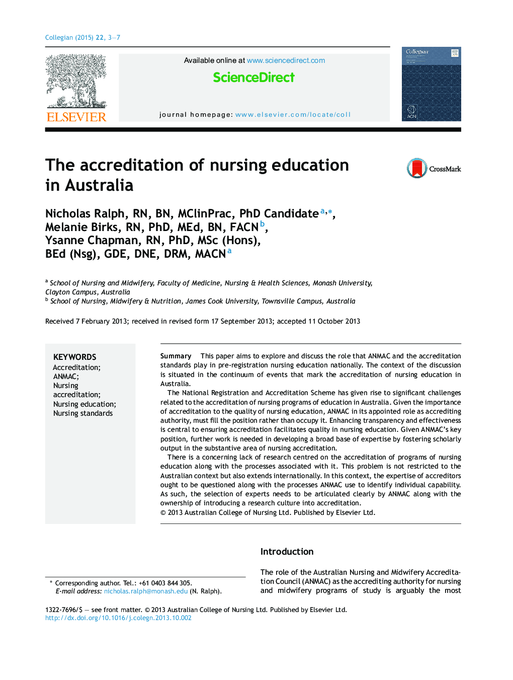 The accreditation of nursing education in Australia