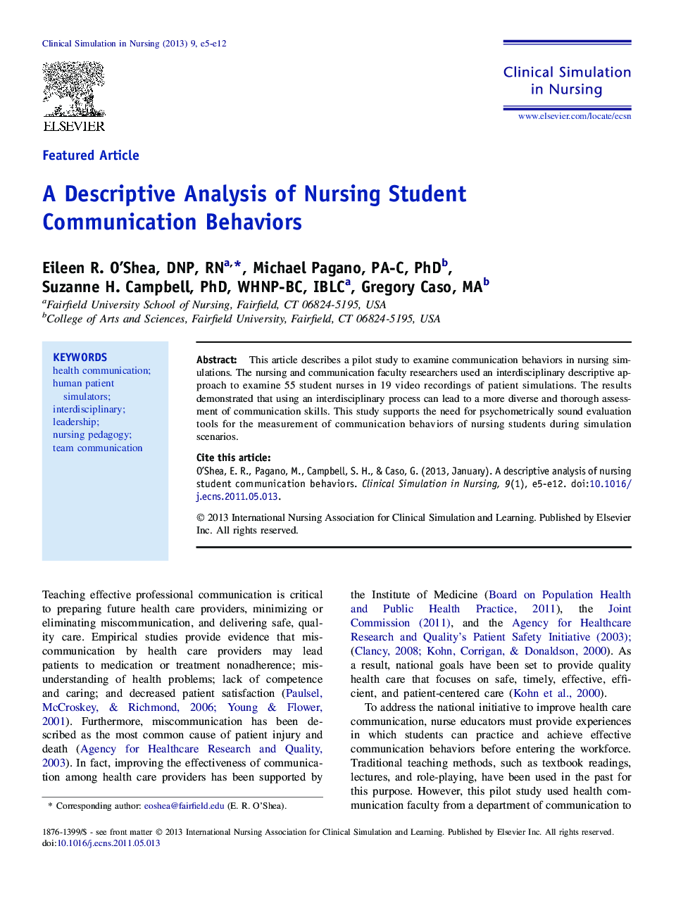 A Descriptive Analysis of Nursing Student Communication Behaviors