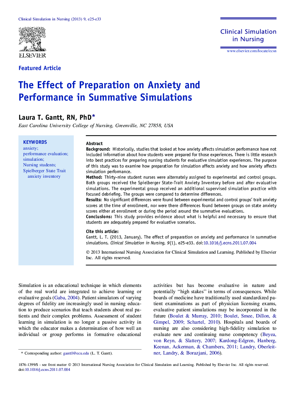 The Effect of Preparation on Anxiety and Performance in Summative Simulations
