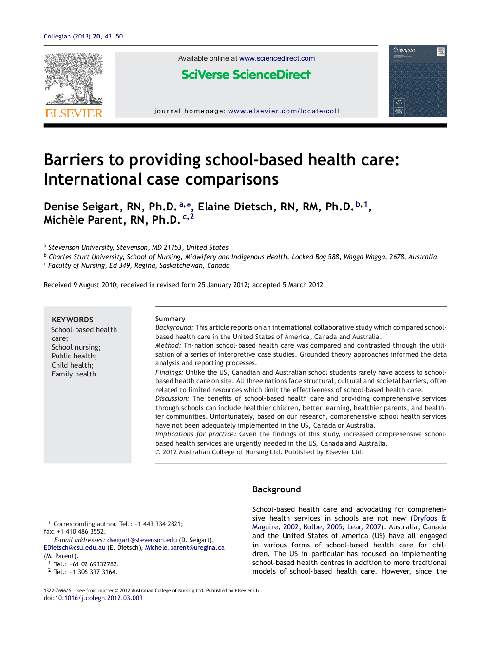 Barriers to providing school-based health care: International case comparisons