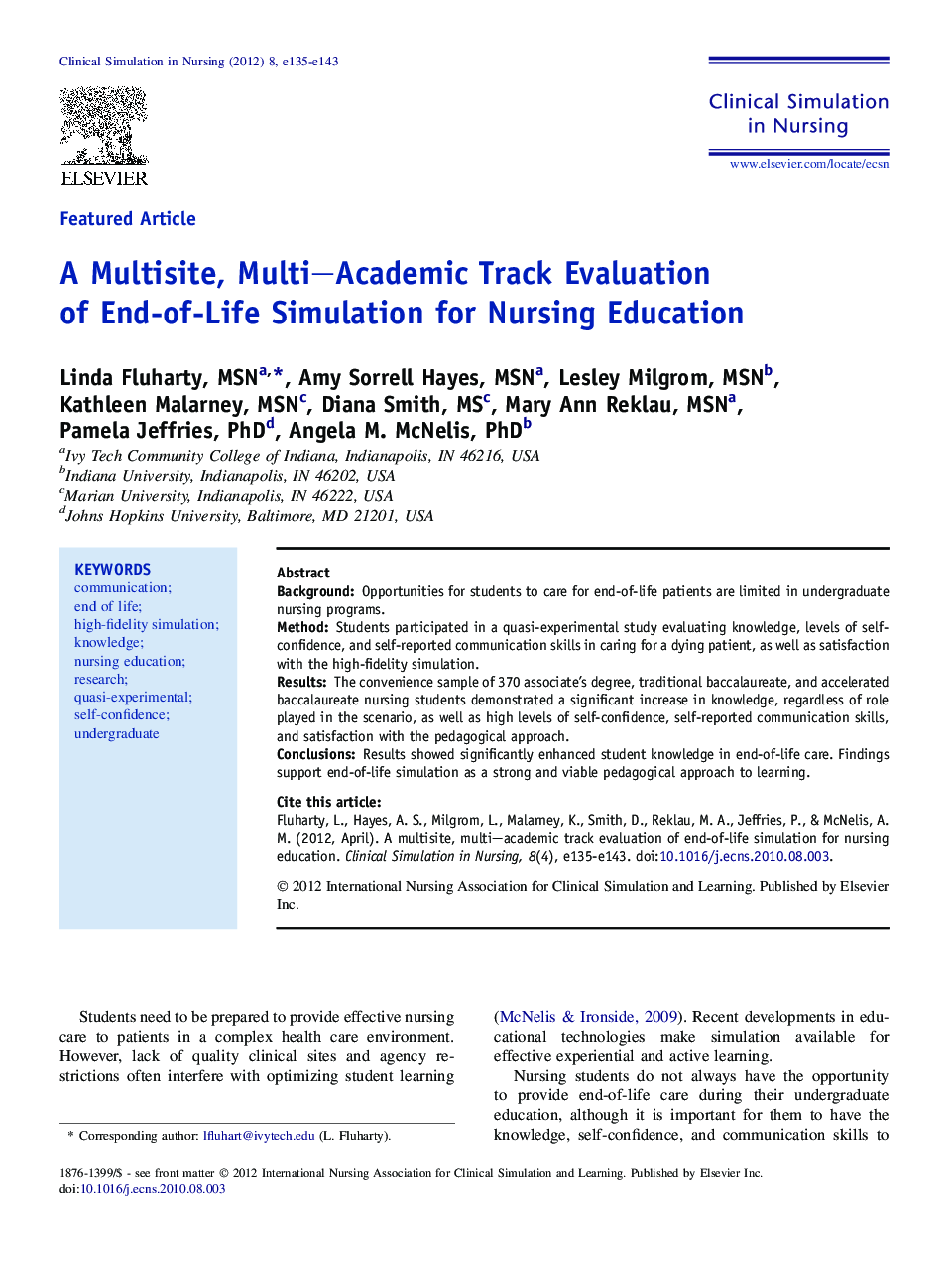 A Multisite, Multi–Academic Track Evaluation of End-of-Life Simulation for Nursing Education