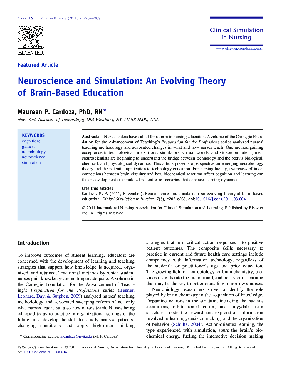 Neuroscience and Simulation: An Evolving Theory of Brain-Based Education