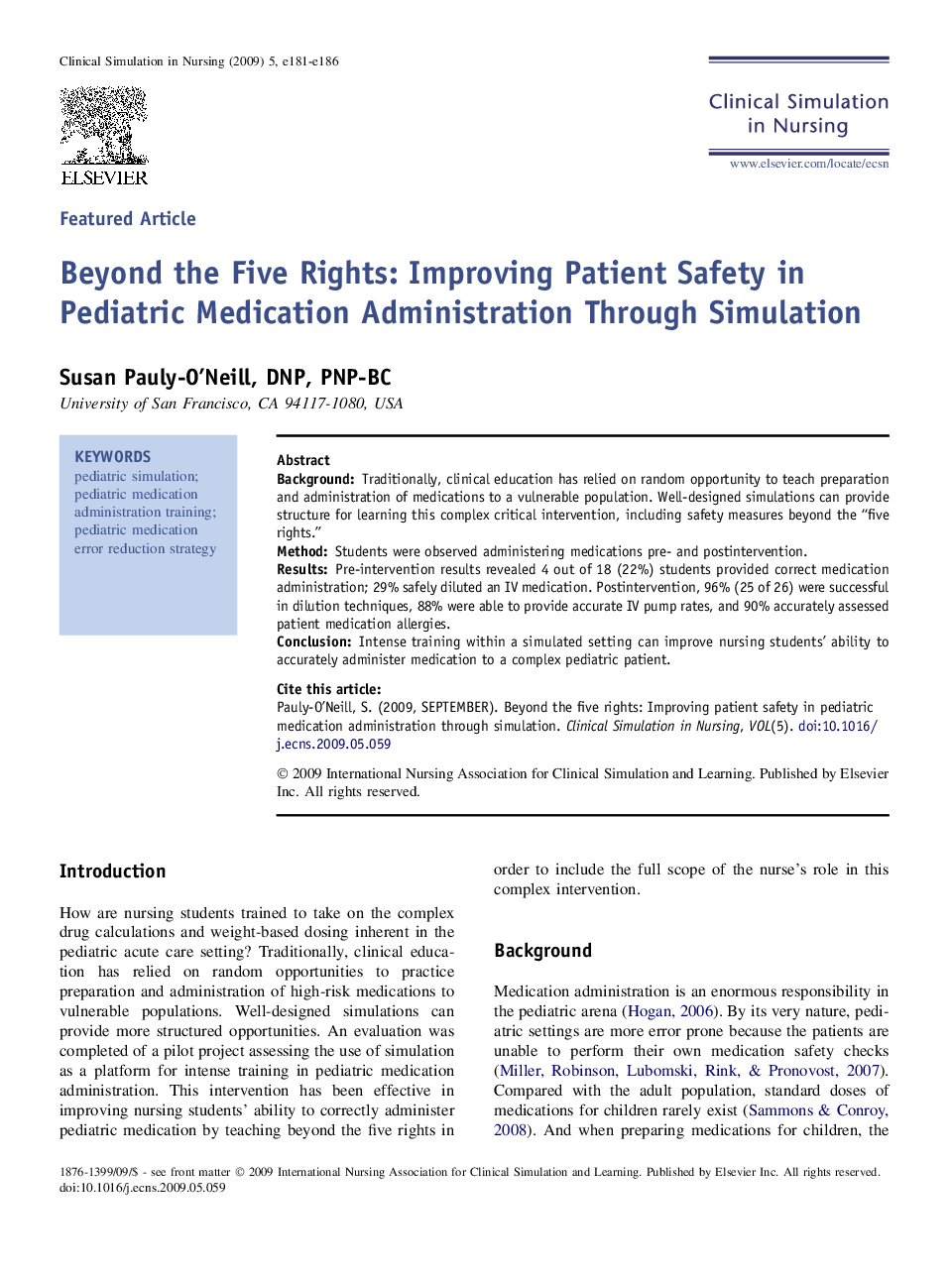 Beyond the Five Rights: Improving Patient Safety in Pediatric Medication Administration Through Simulation 