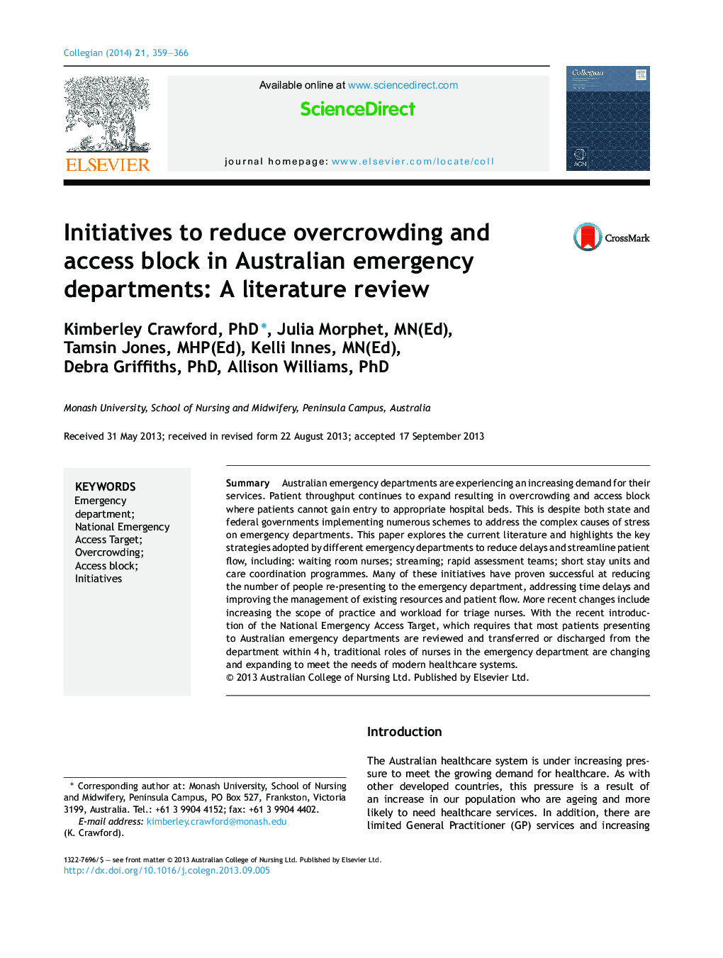 ابتکارات برای کاهش ازدحام بیش از حد و جلوگیری از دسترسی در بخش اورژانس استرالیا: مروری بر مقالات