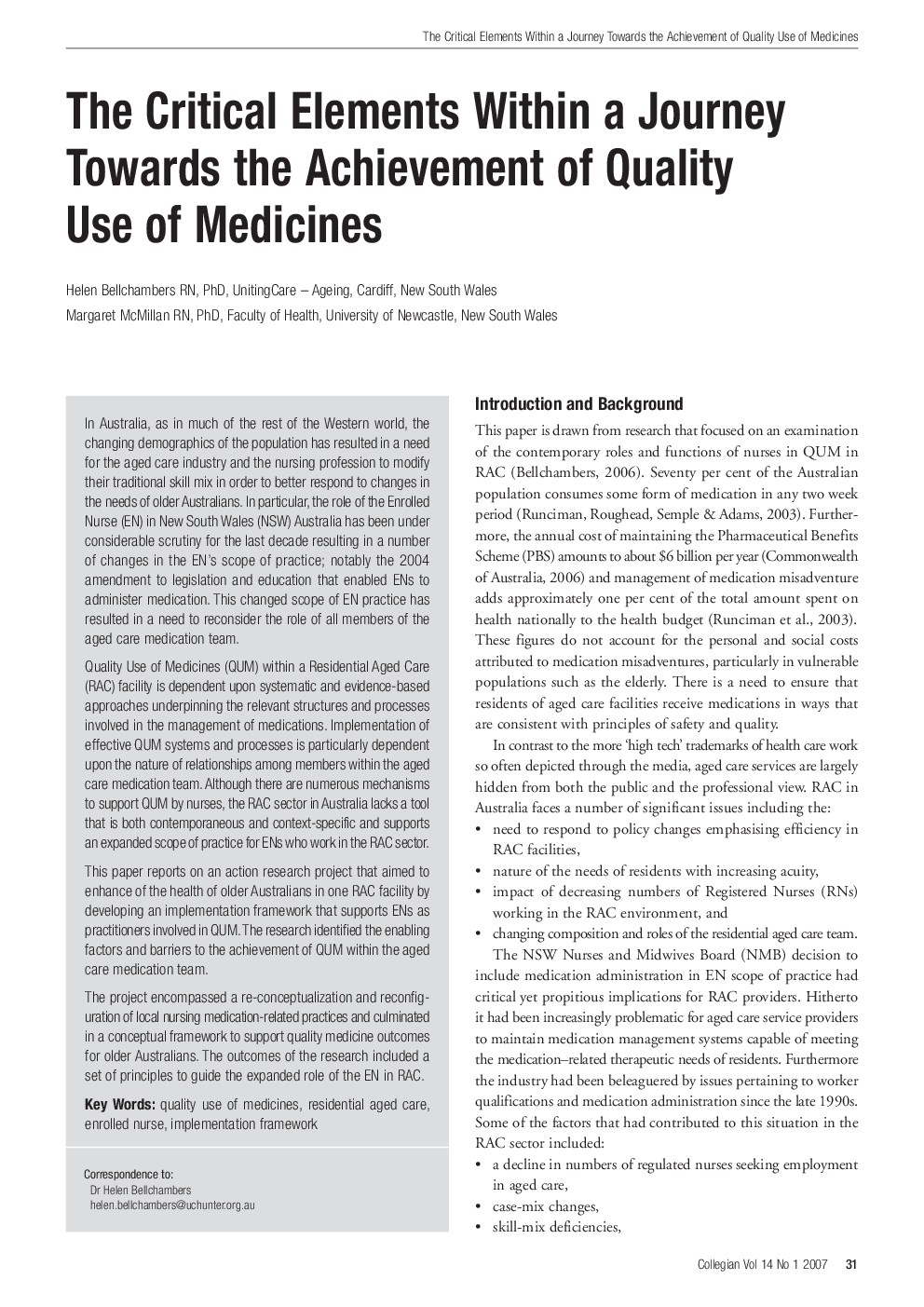 The Critical Elements Within a Journey Towards the Achievement of Quality Use of Medicines