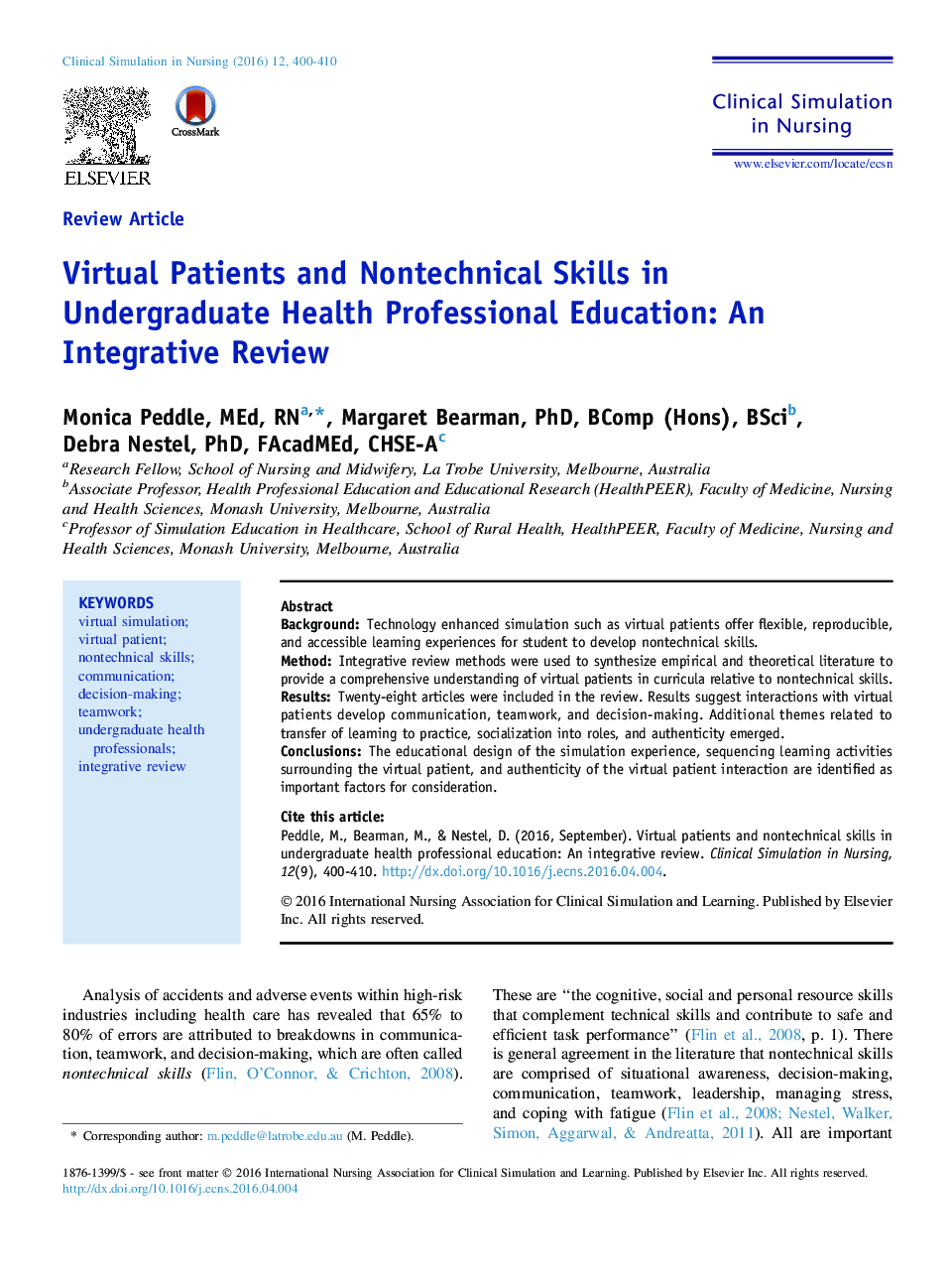 Virtual Patients and Nontechnical Skills in Undergraduate Health Professional Education: An Integrative Review