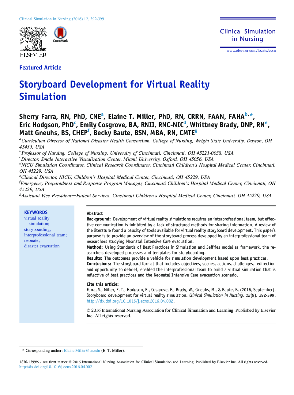Storyboard Development for Virtual Reality Simulation