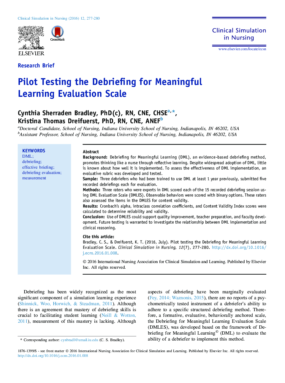 Pilot Testing the Debriefing for Meaningful Learning Evaluation Scale