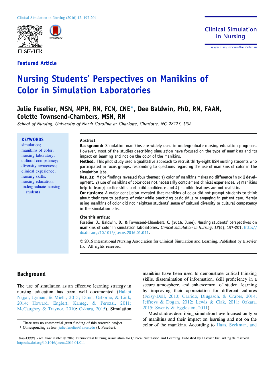 Nursing Students' Perspectives on Manikins of Color in Simulation Laboratories 