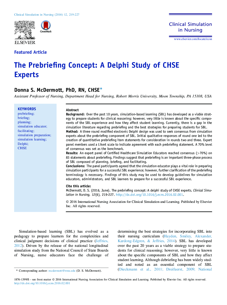 مفهوم قبل از خلاصه سازی: مطالعه دلفی از کارشناسان CHSE