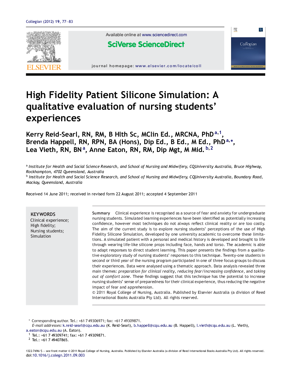 High Fidelity Patient Silicone Simulation: A qualitative evaluation of nursing students’ experiences