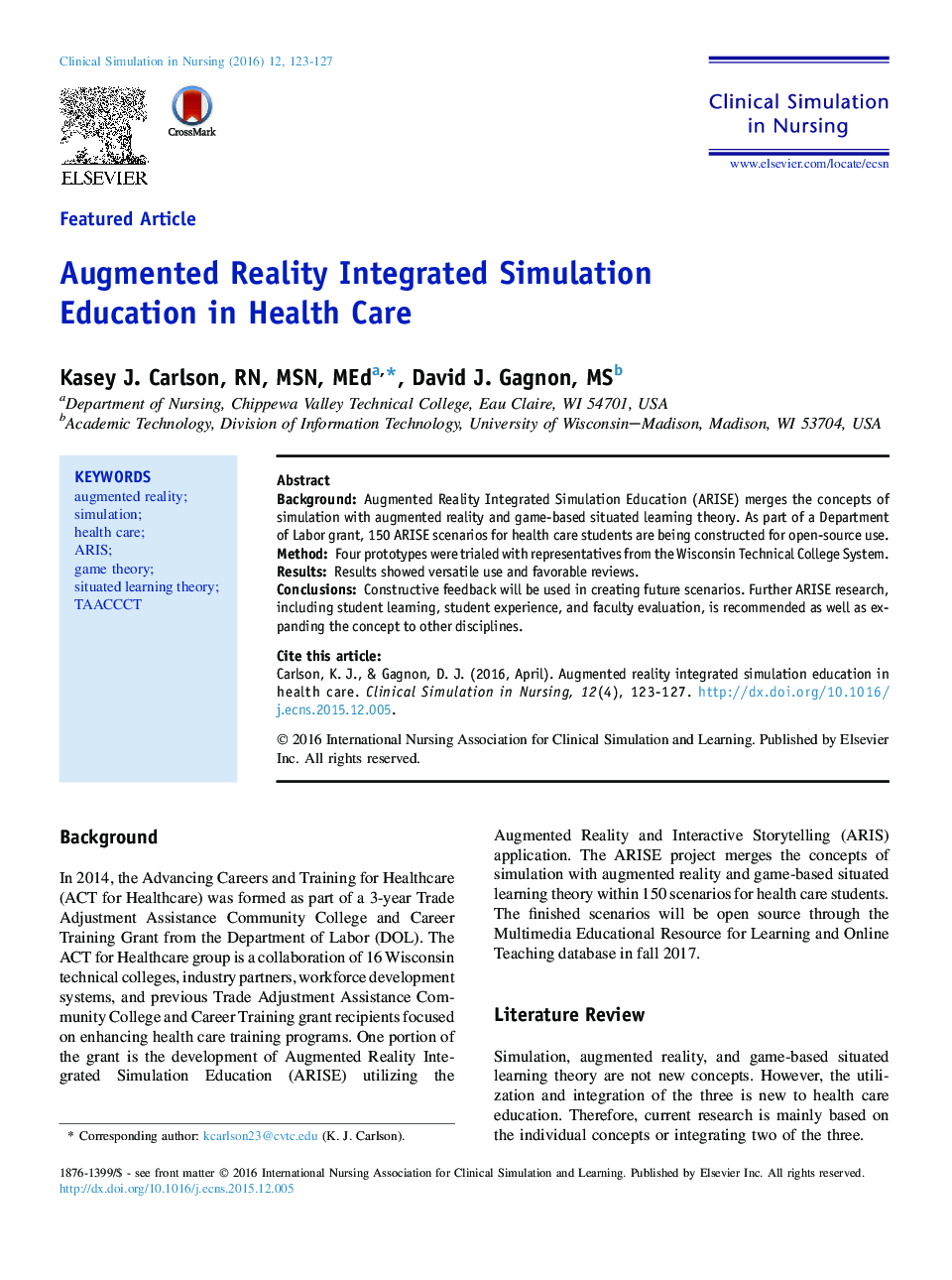 Augmented Reality Integrated Simulation Education in Health Care