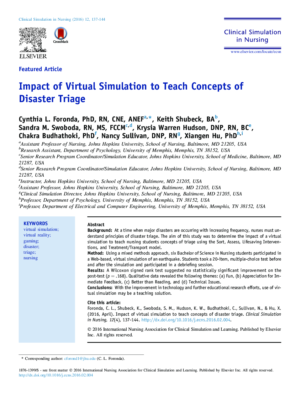 Impact of Virtual Simulation to Teach Concepts of Disaster Triage