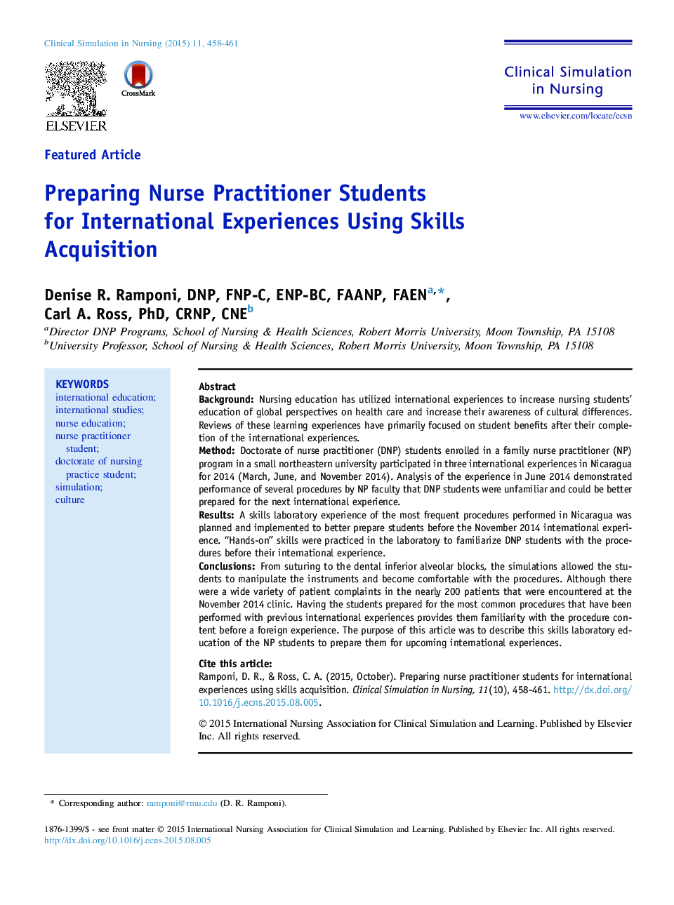 Preparing Nurse Practitioner Students for International Experiences Using Skills Acquisition
