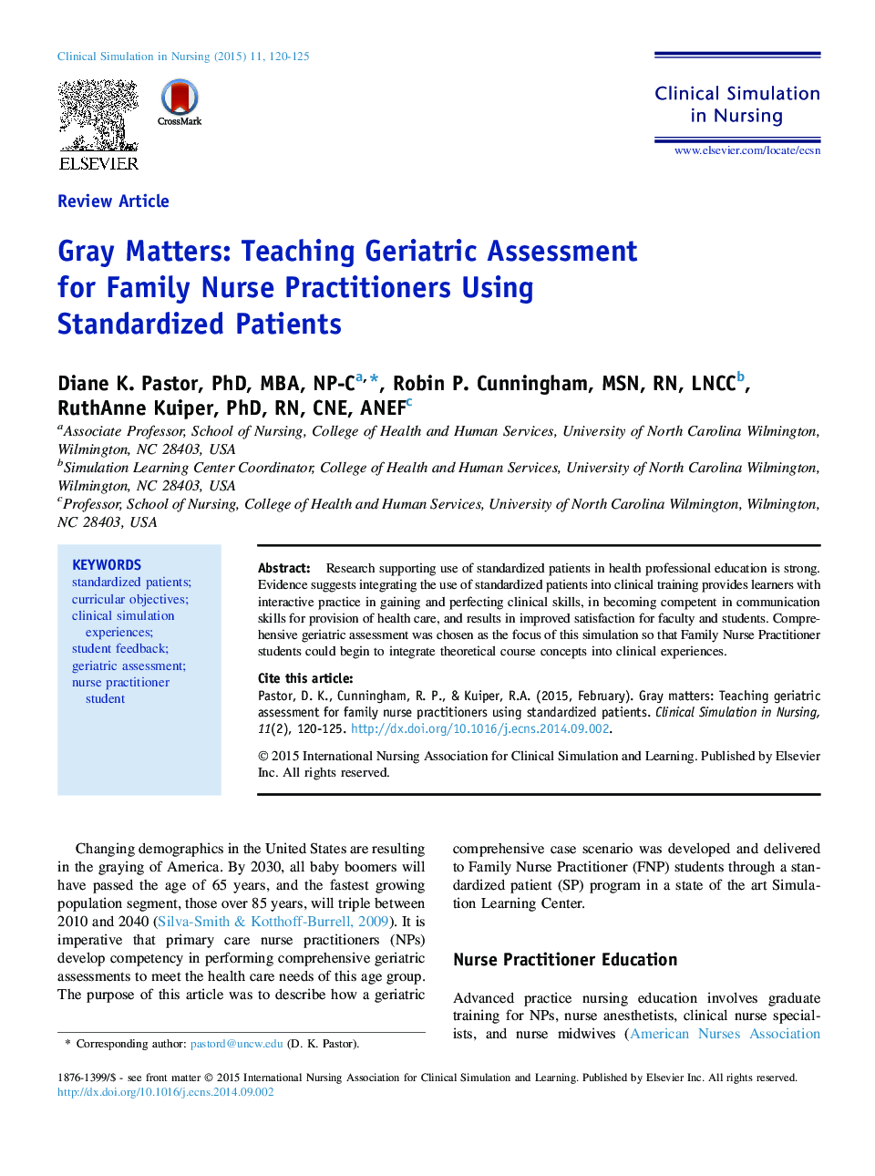 Gray Matters: Teaching Geriatric Assessment for Family Nurse Practitioners Using Standardized Patients