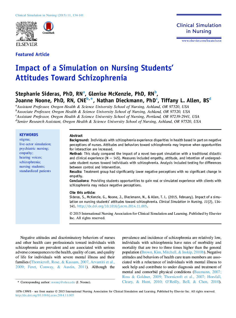 تاثیر شبیه سازی در نگرش دانشجویان پرستاری نسبت به اسکیزوفرنیا 