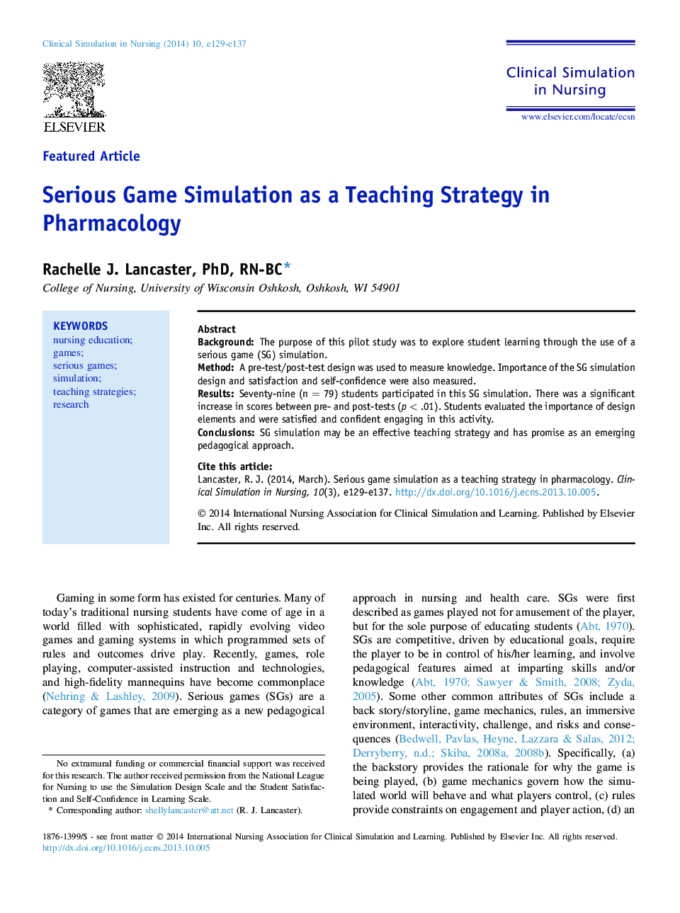 Serious Game Simulation as a Teaching Strategy in Pharmacology 