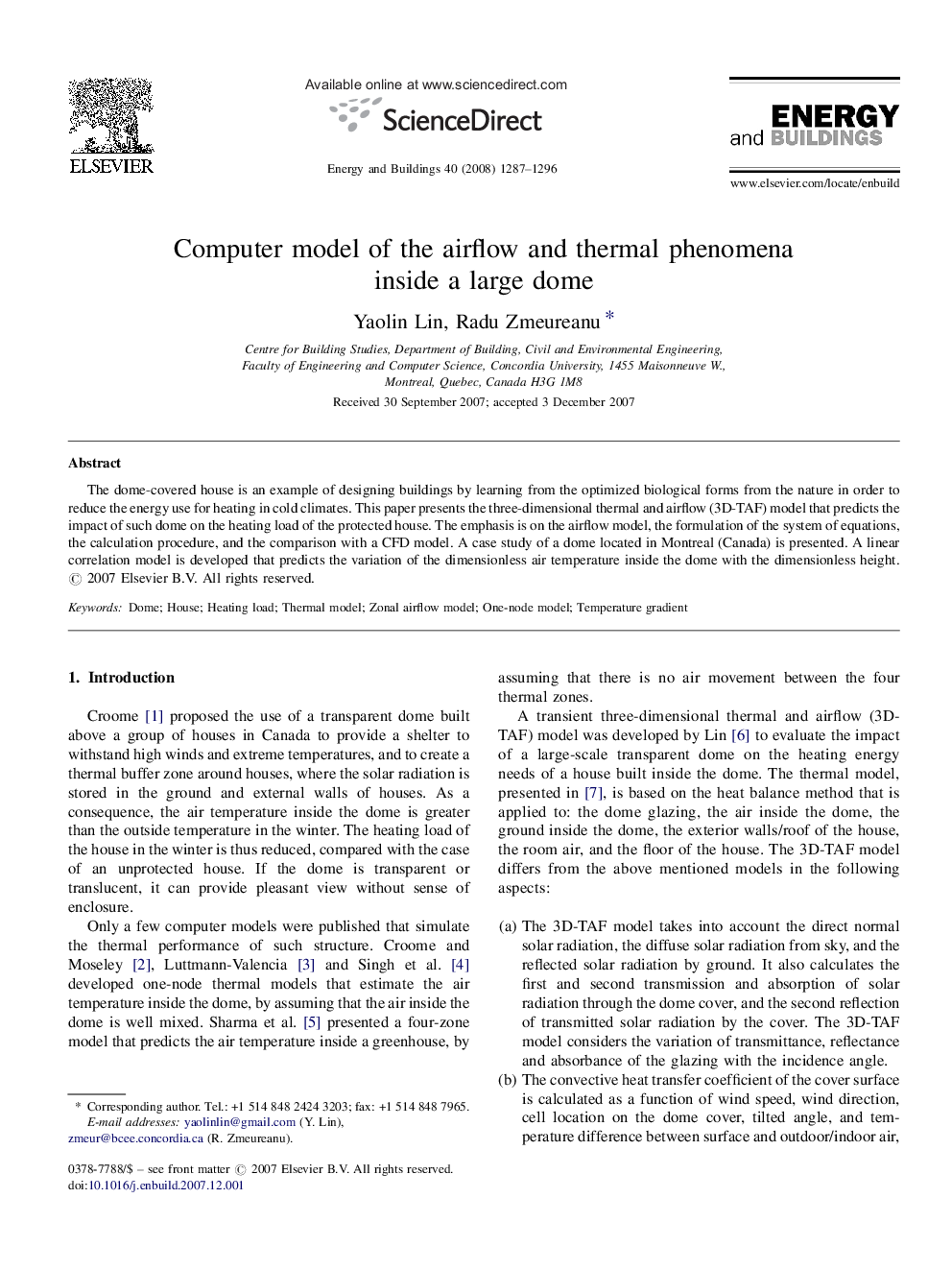 Computer model of the airflow and thermal phenomena inside a large dome