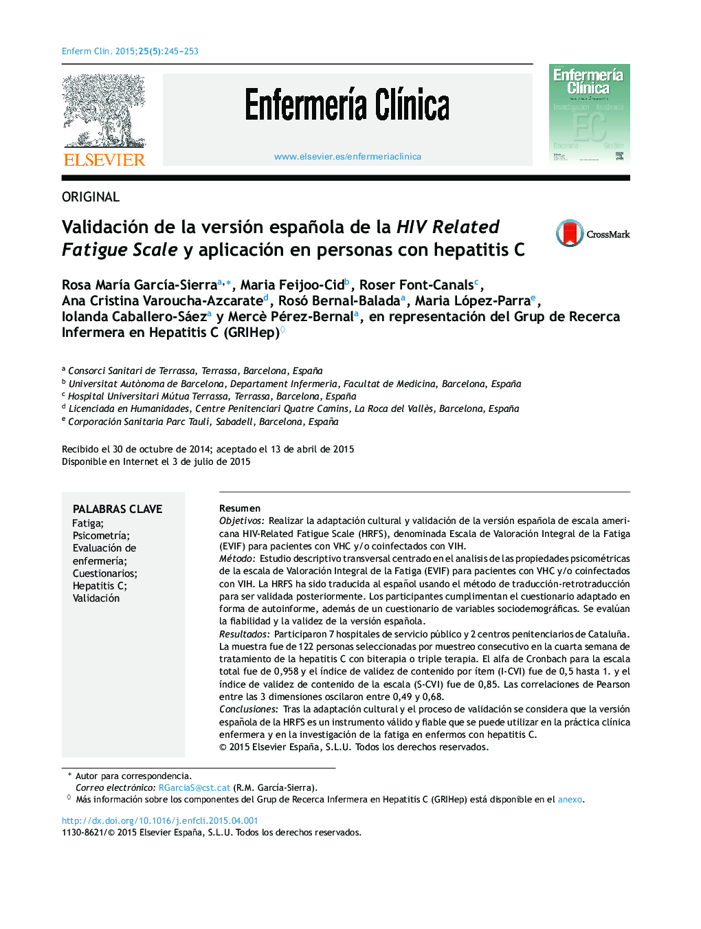 Validación de la versión española de la HIV Related Fatigue Scale y aplicación en personas con hepatitis C