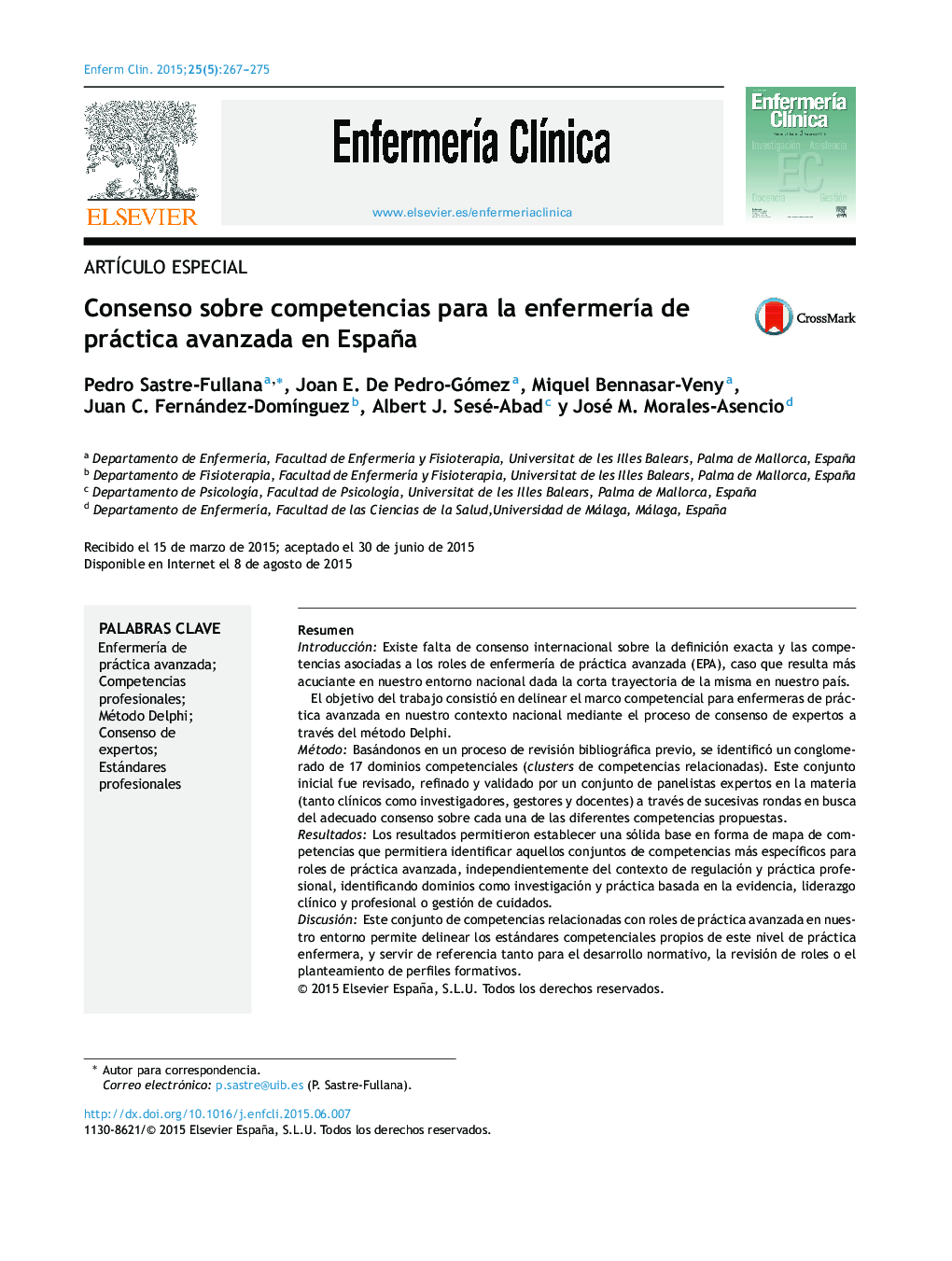 Consenso sobre competencias para la enfermería de práctica avanzada en España