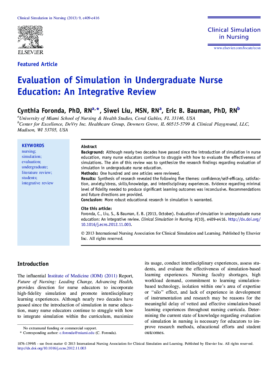 Evaluation of Simulation in Undergraduate Nurse Education: An Integrative Review 