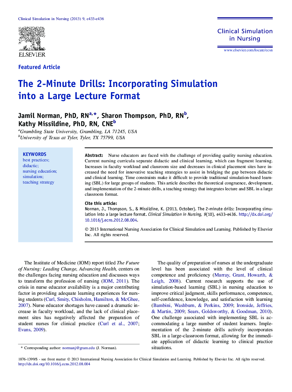 The 2-Minute Drills: Incorporating Simulation into a Large Lecture Format