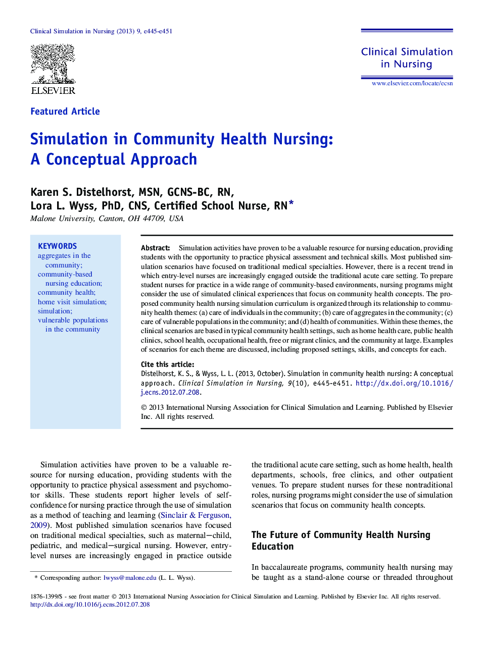 Simulation in Community Health Nursing: A Conceptual Approach