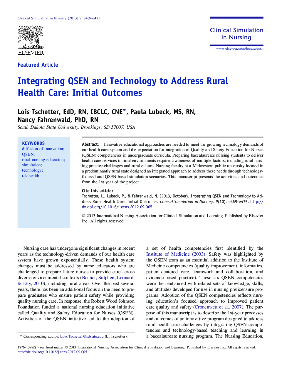 Integrating QSEN and Technology to Address Rural Health Care: Initial Outcomes