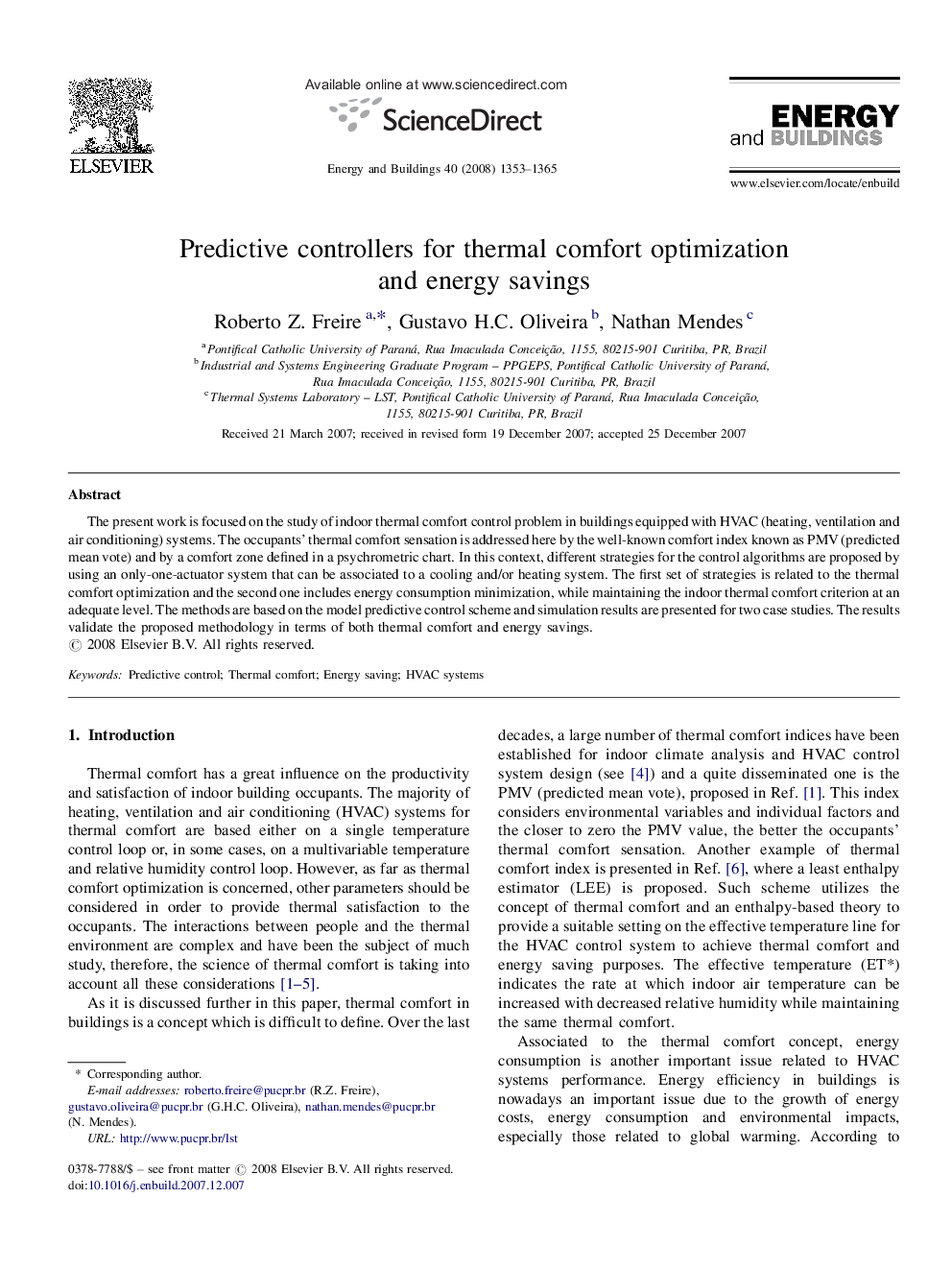 Predictive controllers for thermal comfort optimization and energy savings