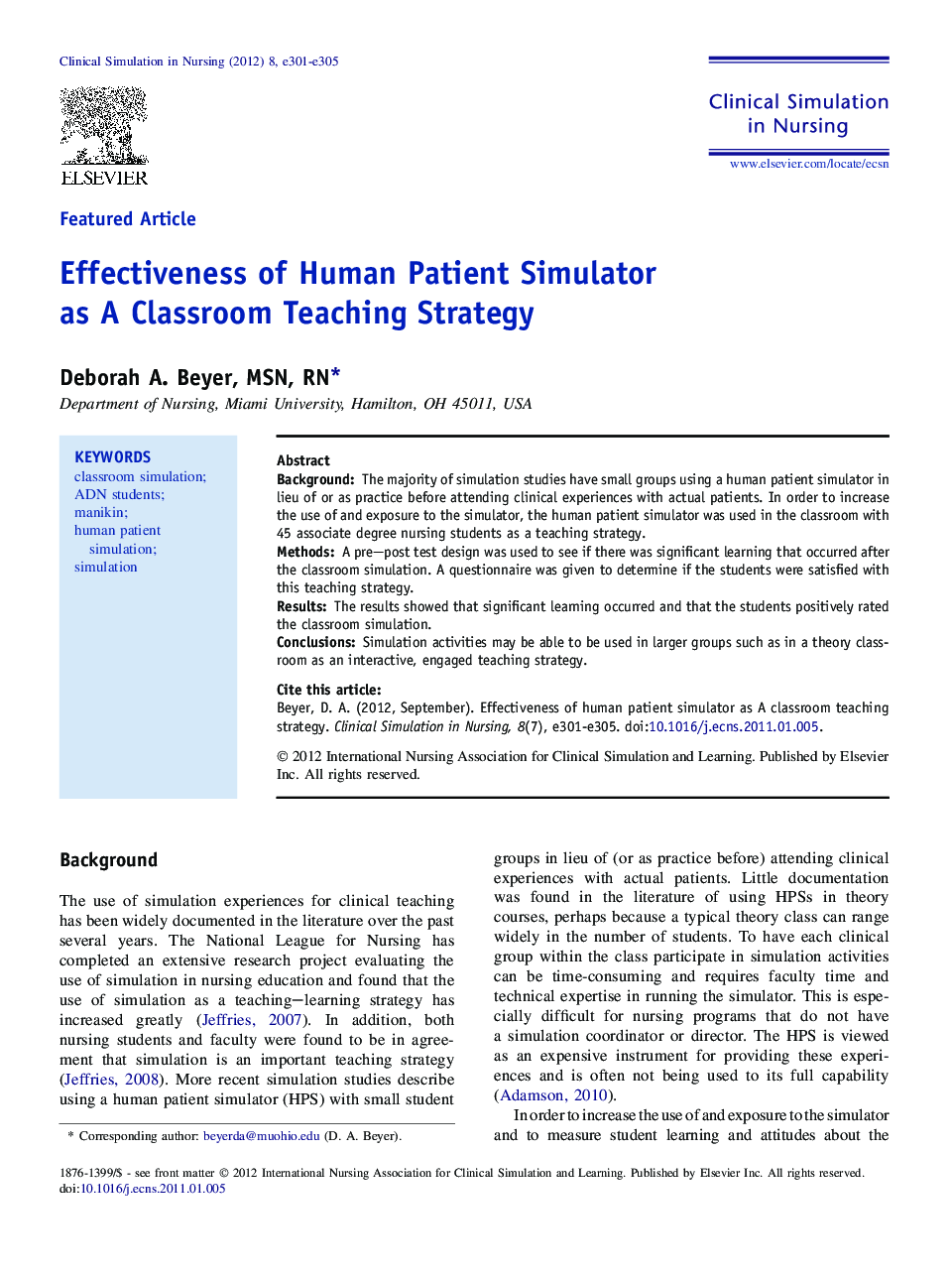 Effectiveness of Human Patient Simulator as A Classroom Teaching Strategy
