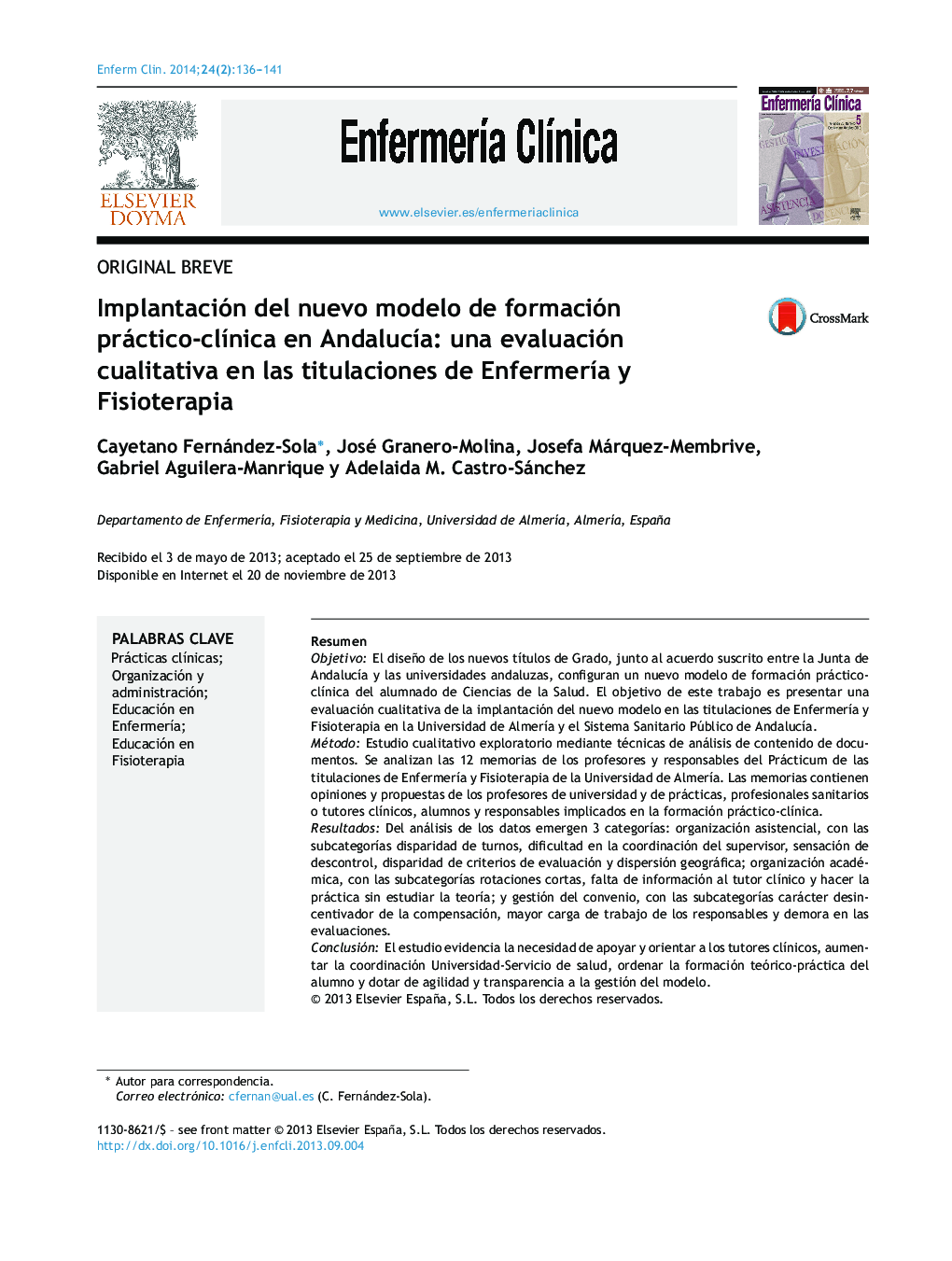 Implantación del nuevo modelo de formación práctico-clínica en Andalucía: una evaluación cualitativa en las titulaciones de Enfermería y Fisioterapia