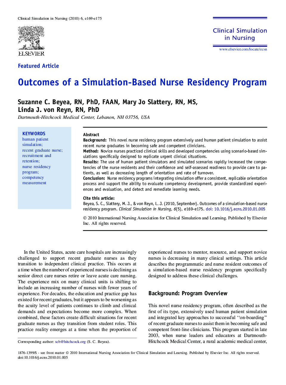Outcomes of a Simulation-Based Nurse Residency Program 