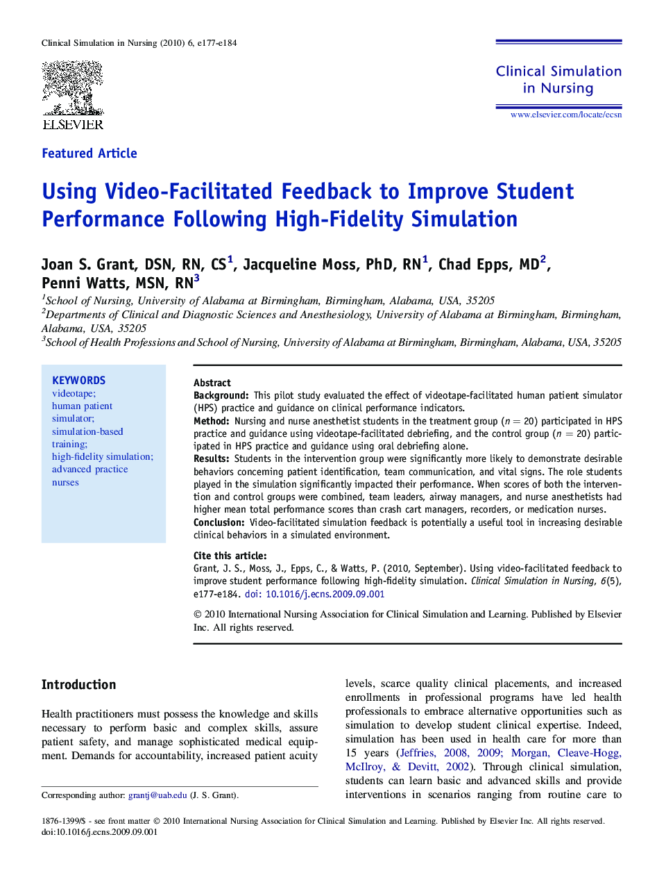 Using Video-Facilitated Feedback to Improve Student Performance Following High-Fidelity Simulation 