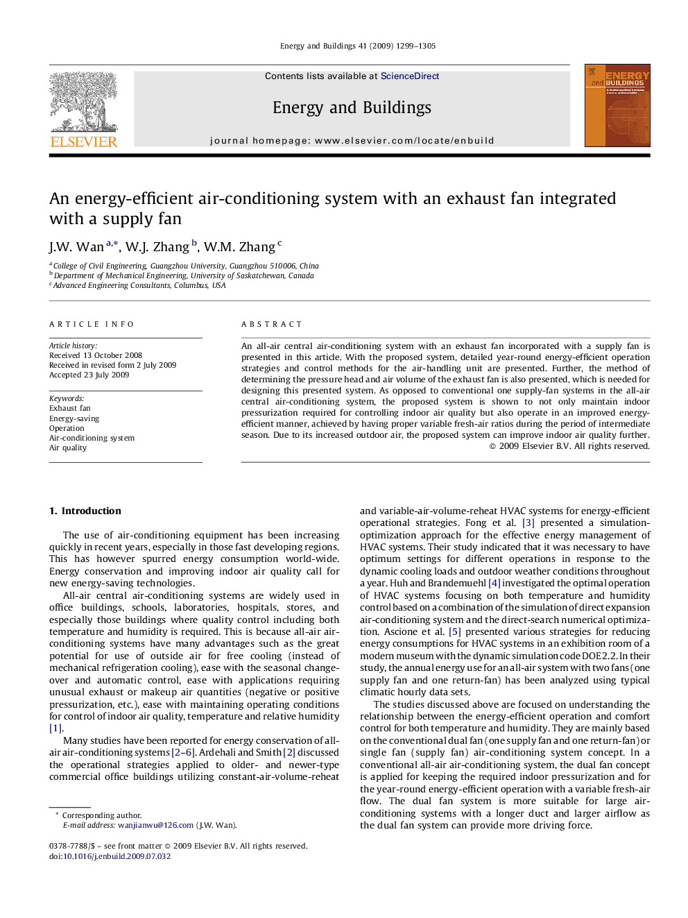 An energy-efficient air-conditioning system with an exhaust fan integrated with a supply fan