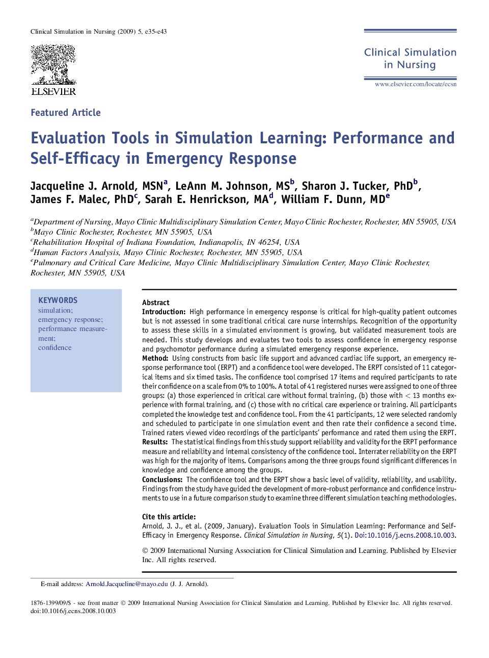 Evaluation Tools in Simulation Learning: Performance and Self-Efficacy in Emergency Response 