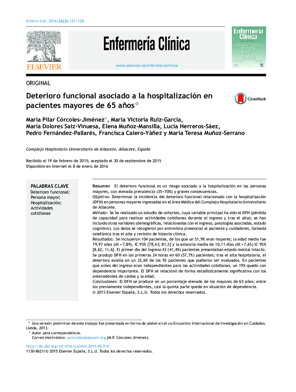 Deterioro funcional asociado a la hospitalización en pacientes mayores de 65 años 