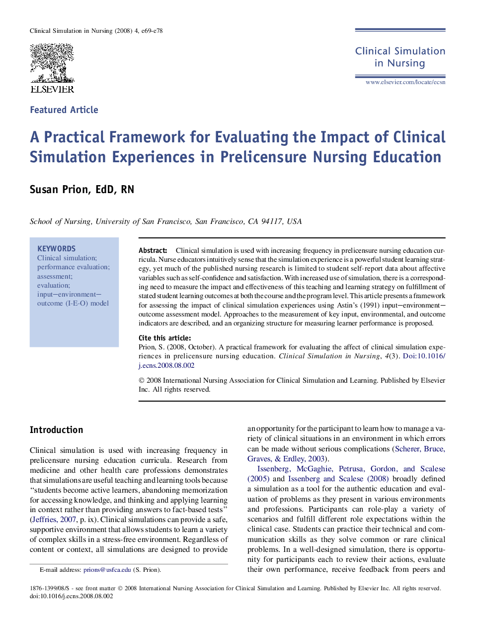A Practical Framework for Evaluating the Impact of Clinical Simulation Experiences in Prelicensure Nursing Education 