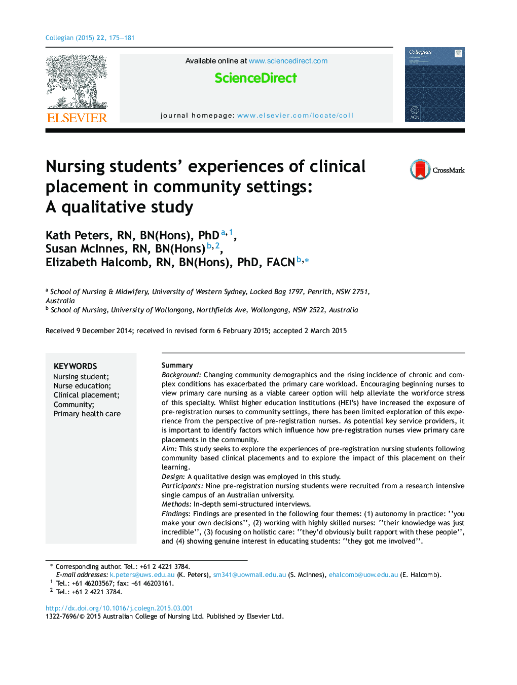 Nursing students’ experiences of clinical placement in community settings: A qualitative study