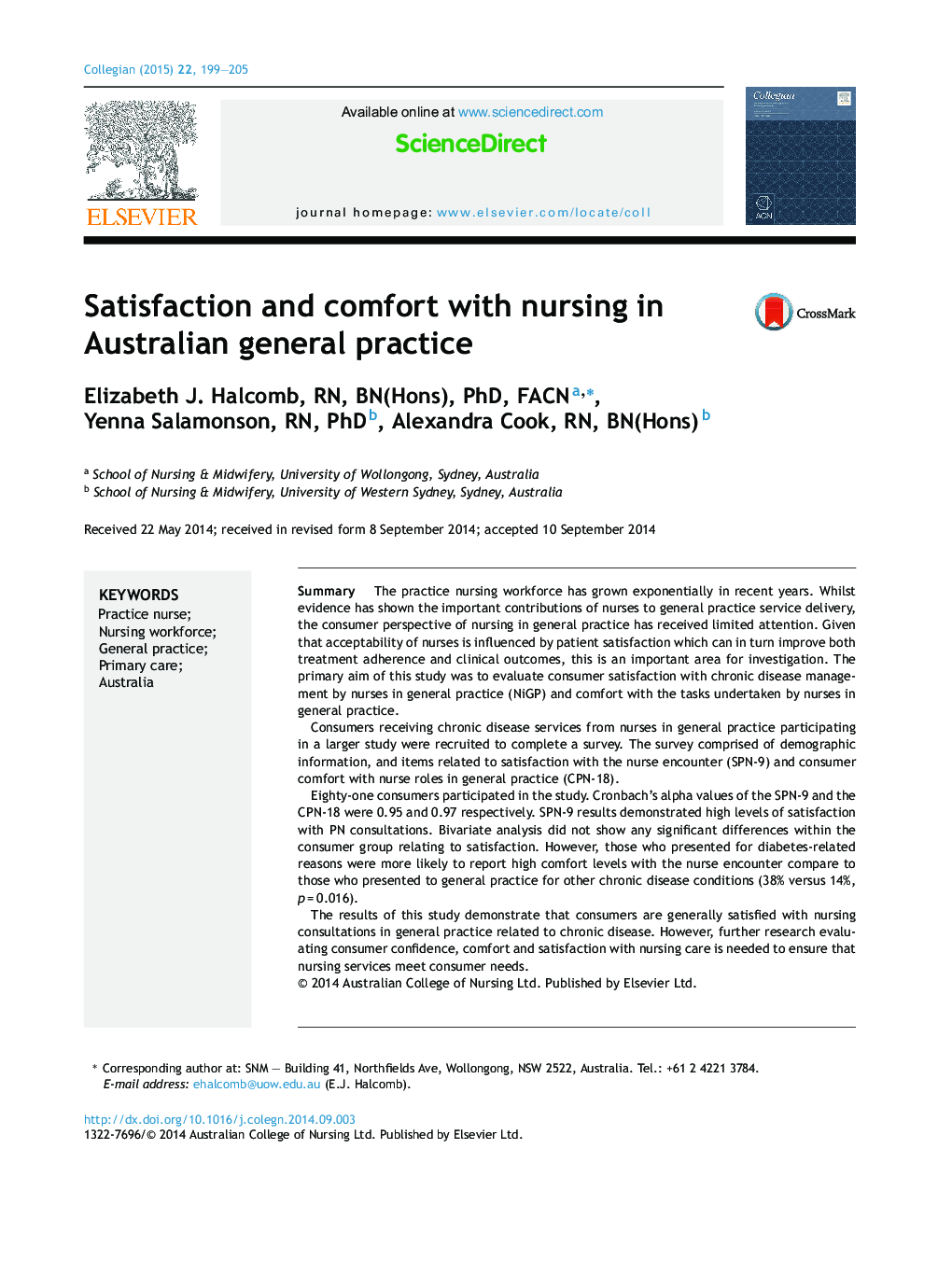 Satisfaction and comfort with nursing in Australian general practice