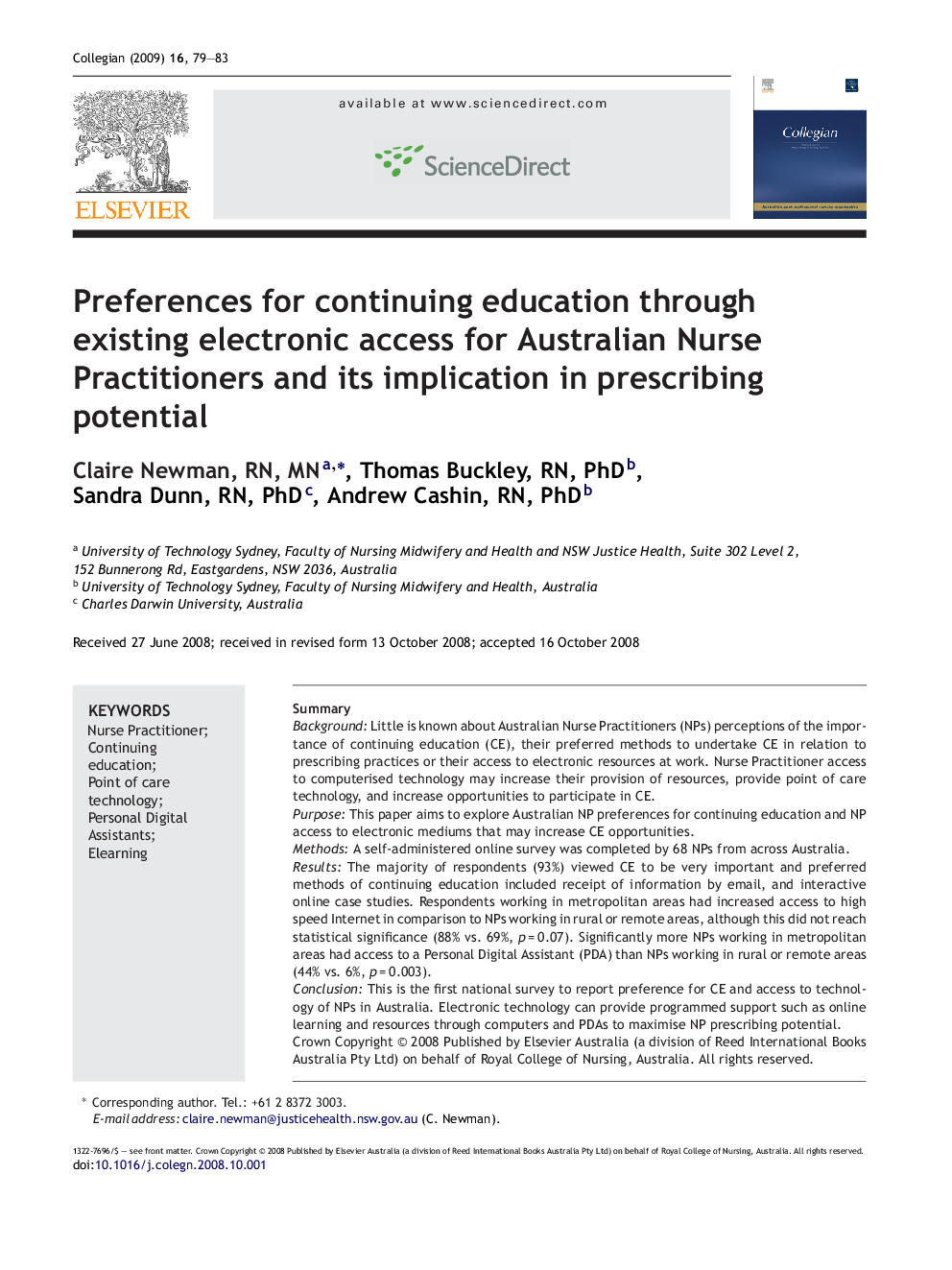 Preferences for continuing education through existing electronic access for Australian Nurse Practitioners and its implication in prescribing potential