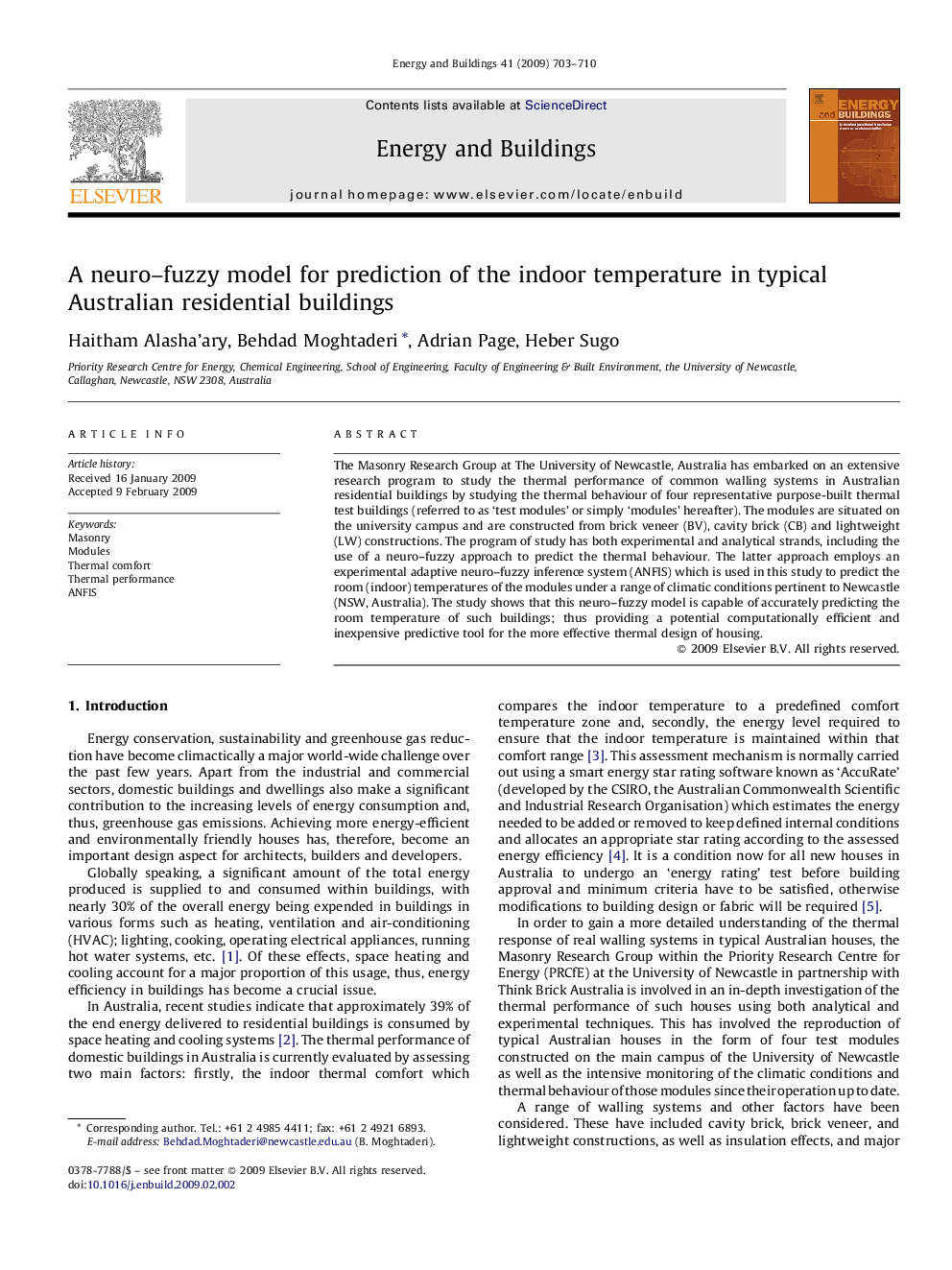 A neuro–fuzzy model for prediction of the indoor temperature in typical Australian residential buildings