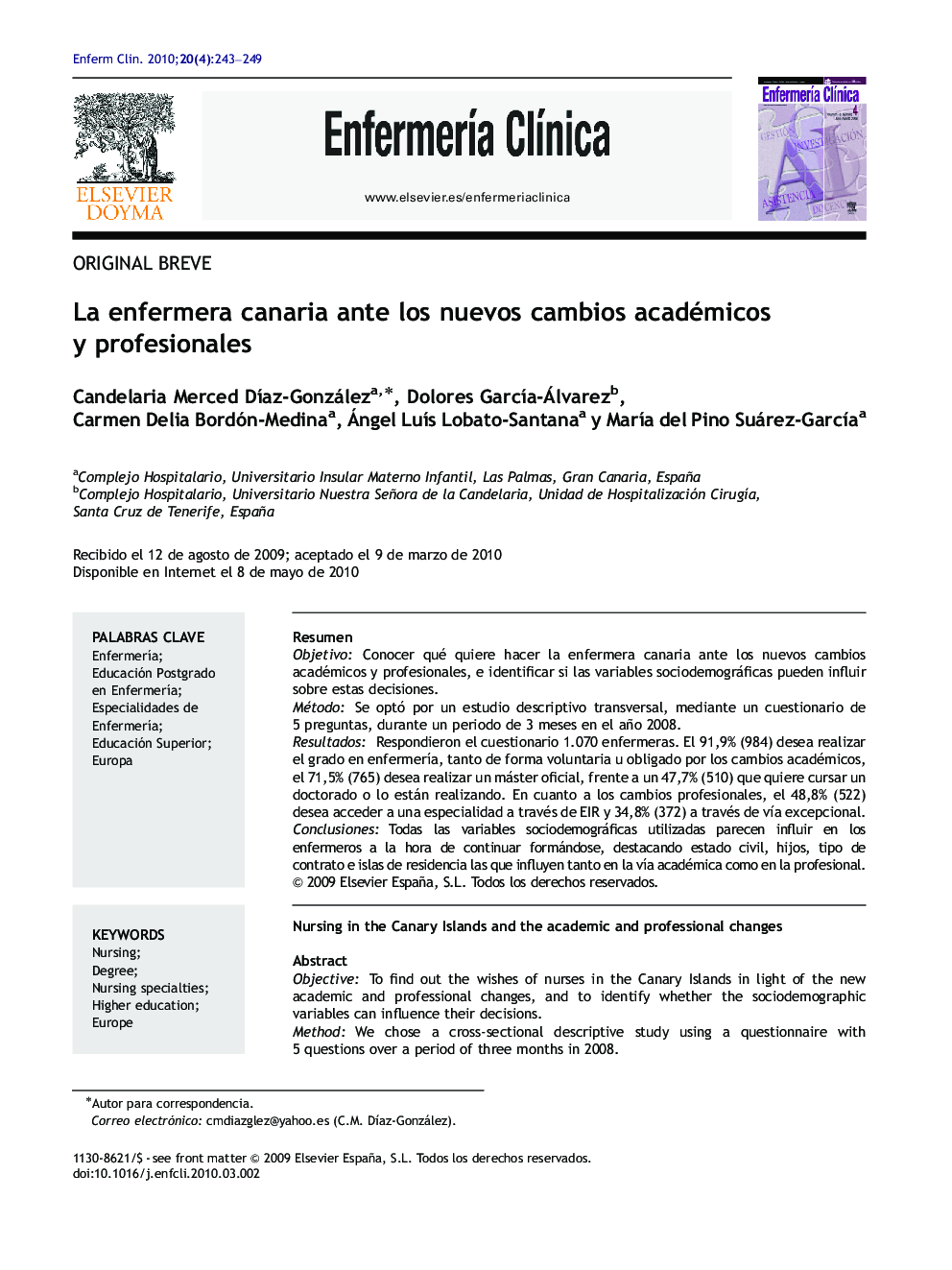 La enfermera canaria ante los nuevos cambios académicos y profesionales