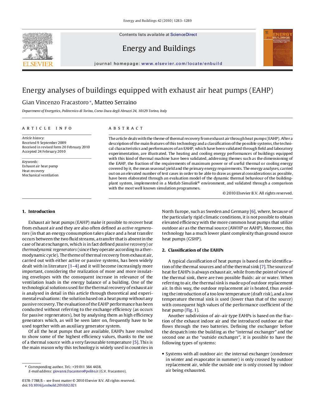 Energy analyses of buildings equipped with exhaust air heat pumps (EAHP)