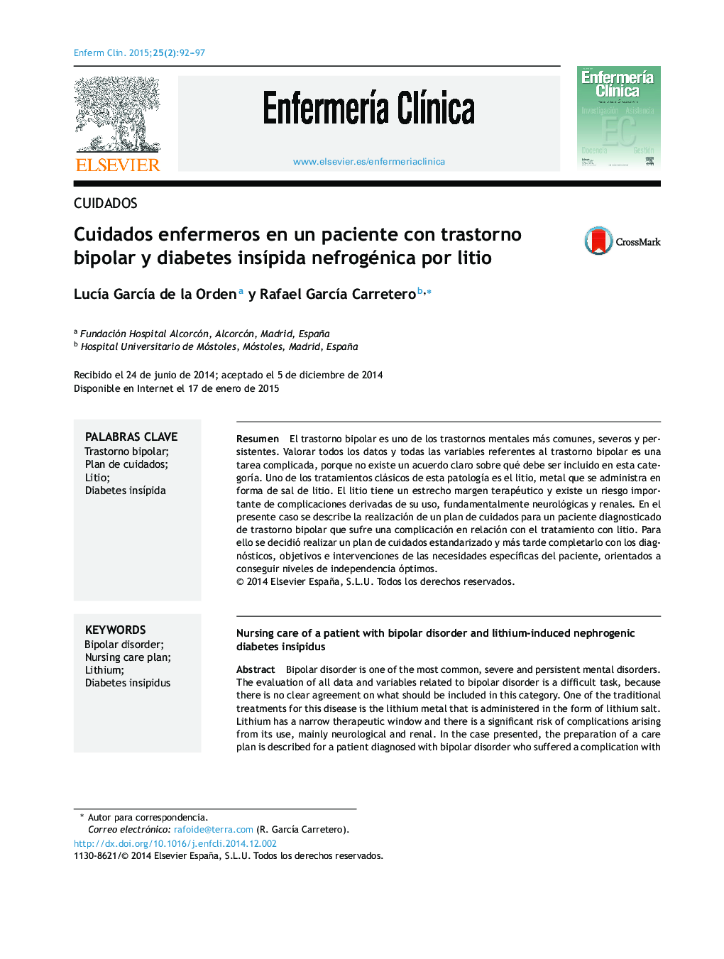 Cuidados enfermeros en un paciente con trastorno bipolar y diabetes insÃ­pida nefrogénica por litio